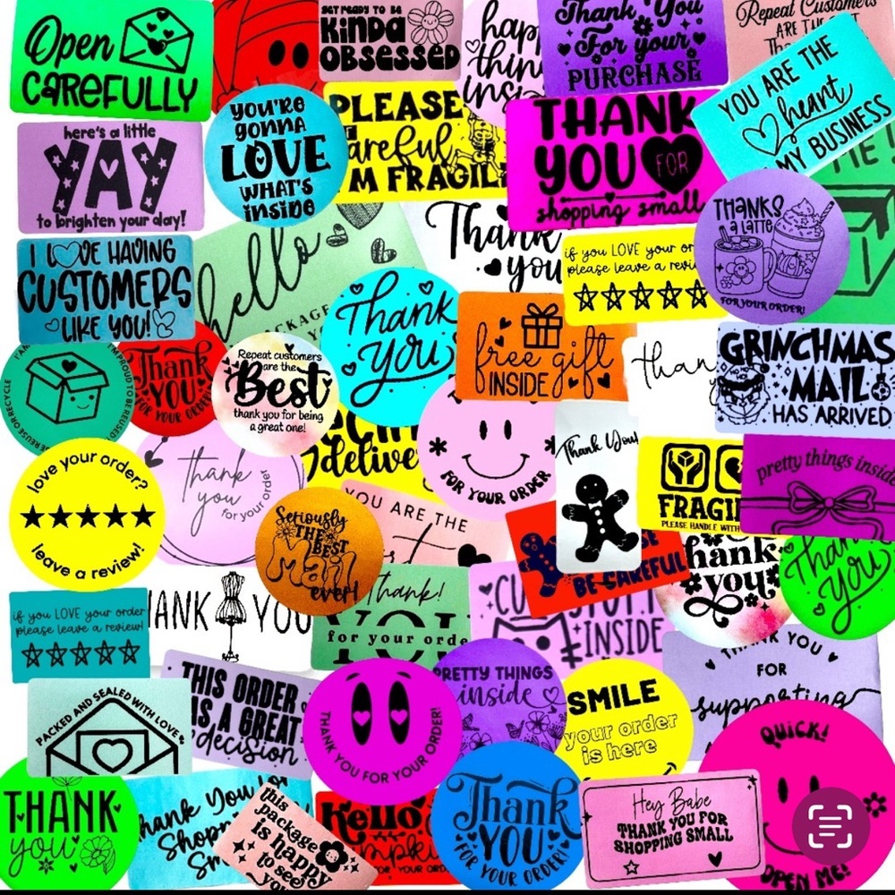 100 thank you stickers mystery bag bundle mix thank you 2"